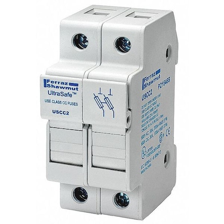 Finger Safe Fuse Block, CC UL Class, 600V AC/DC Volt Rating, 2 Poles, Pressure Plate MPN:USCC2