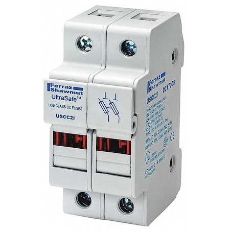 Finger Safe Fuse Block, 0 to 30A Amp Range, 600V AC/DC Volt Rating, 2 Poles, Pressure Plate MPN:USCC2I