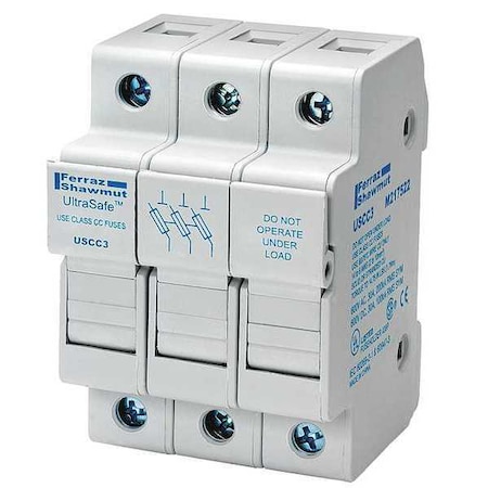 Finger Safe Fuse Block, CC UL Class, 600V AC/DC Volt Rating, 3 Poles, Pressure Plate MPN:USCC3