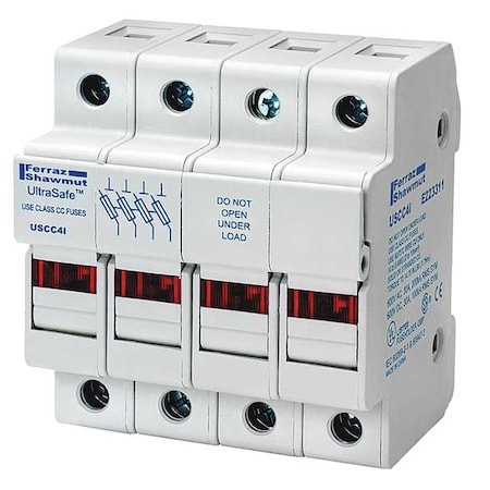 Finger Safe Fuse Block, CC UL Class, 600V AC/DC Volt Rating, 3 Poles, Pressure Plate MPN:USCC3IN