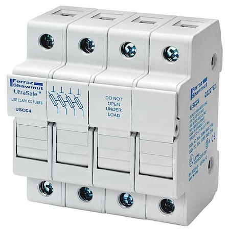 Finger Safe Fuse Block, 0 to 30A Amp Range, 600V AC/DC Volt Rating, 3 Poles, Pressure Plate MPN:USCC3N