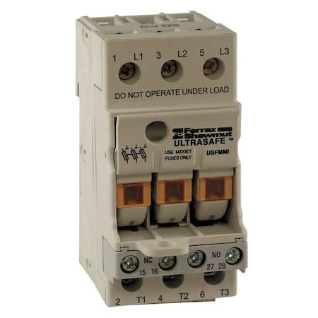 Finger Safe Fuse Block, 0 to 30A Amp Range, 600V AC/DC Volt Rating, 3 Poles, Screw MPN:USFM10MI