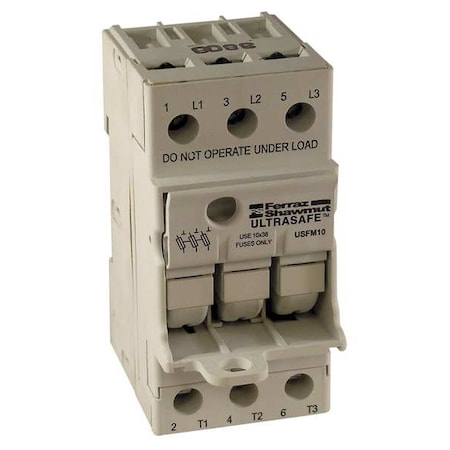 Finger Safe Fuse Block, 0 to 30A Amp Range, 600V AC/DC Volt Rating, 3 Poles, Screw MPN:USFMCC