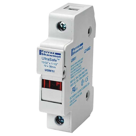Finger Safe Fuse Block, 0 to 30A Amp Range, 600V AC/DC Volt Rating, 1 Poles, Pressure Plate MPN:USM1I