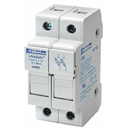 Finger Safe Fuse Block, 0 to 30A Amp Range, 800V AC/1000V DC Volt Rating, 2 Poles, Pressure Plate MPN:USM2