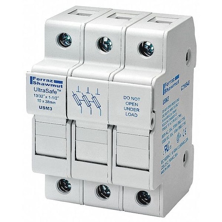 Finger Safe Fuse Block, 0 to 30A Amp Range, 800V AC/1000V DC Volt Rating, 3 Poles, Pressure Plate MPN:USM3