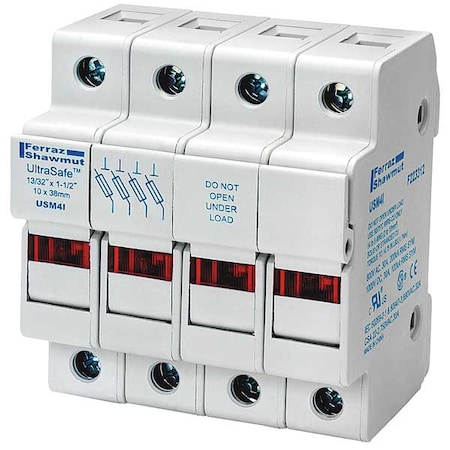 Finger Safe Fuse Block, 0 to 30A Amp Range, 600V AC/DC Volt Rating, 3 Poles, Pressure Plate MPN:USM3IN