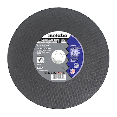 Abrasive Cut-Off Wheel, Type 1, 14 in Dia, 1/8 in Thick, 20 mm Arbor Hole Size, Aluminum Oxide MPN:616140000