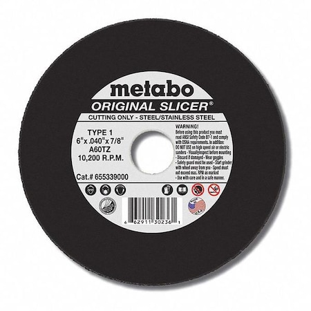Abrasive Cut-Off Wheel, 6 in Dia, 1/8 in Thick, Aluminum Oxide MPN:US616313000