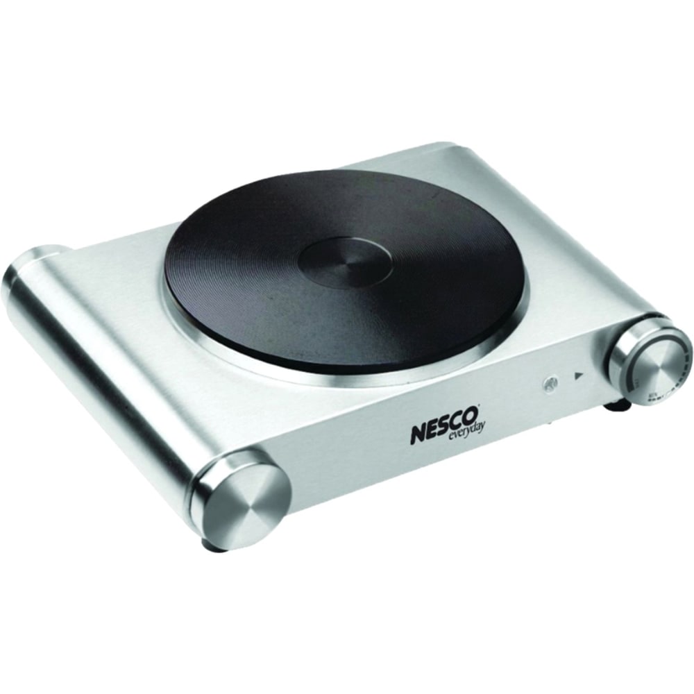 Nesco Single-Burner Electric Cast Iron Hot Plate, 3-1/2inH x 9-3/4inW x 11-3/4inD, Silver MPN:SB-01