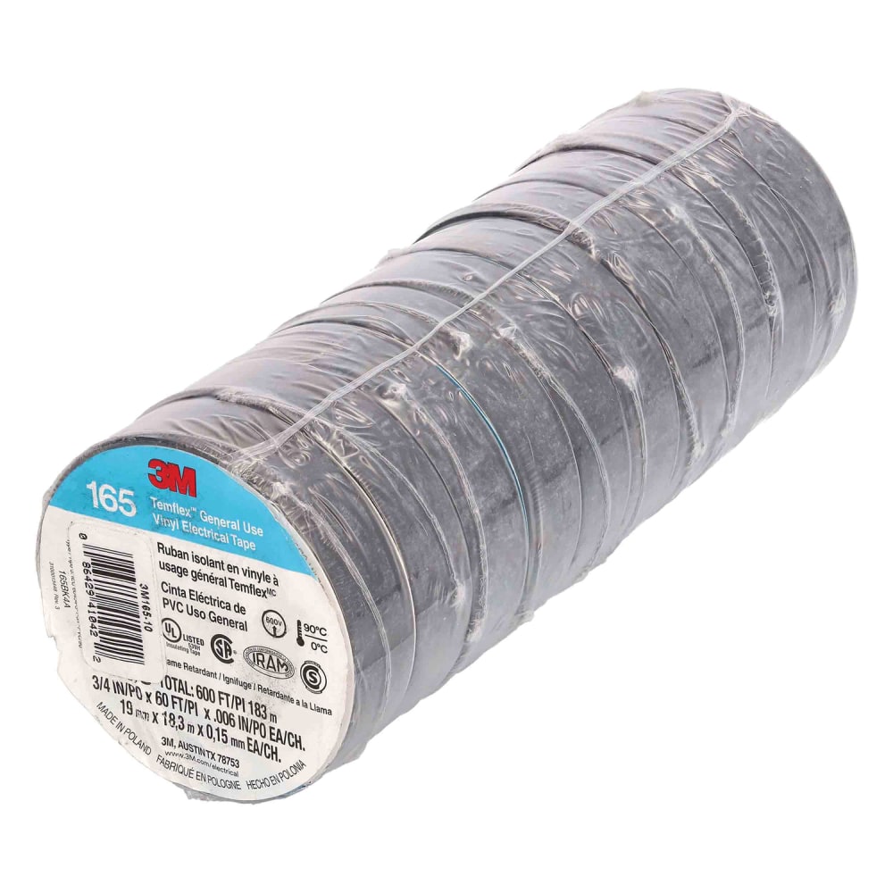 Install Bay 3M Temflex 3/4in Economy Vinyl Electrical Tape, Removable, 60', Black, Pack Of 10 Rolls MPN:3M165-10
