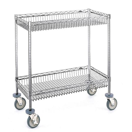 Utility Cart with Deep Lipped Wire Shelves, Steel, 800 lb Load Capacity, 2 Shelves, 48 in L MPN:66170