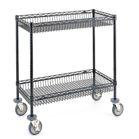Utility Cart with Deep Lipped Wire Shelves, Steel, 800 lb Load Capacity, 2 Shelves, 48 in L MPN:66171