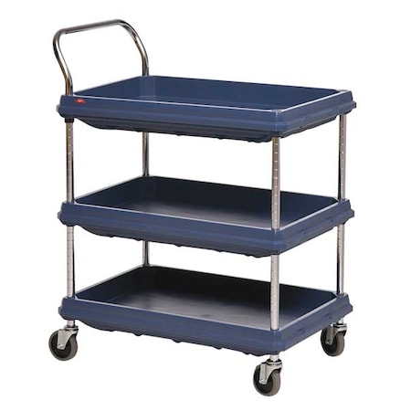 Utility Cart with Deep Lipped Plastic Shelves, High Density Polyethylene (Shelf), 3 Shelves MPN:BC2030-3DBL
