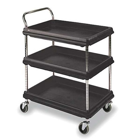 Utility Cart with Deep Lipped Plastic Shelves, Polymer, 400 lb Load Capacity, 3 Shelves, 27 in W MPN:BC2636-3DBL