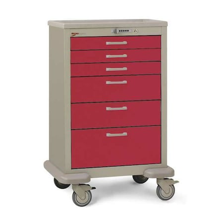 Medical Cart, Steel/Polymer, Taupe/Red MPN:MBX3210TL-R