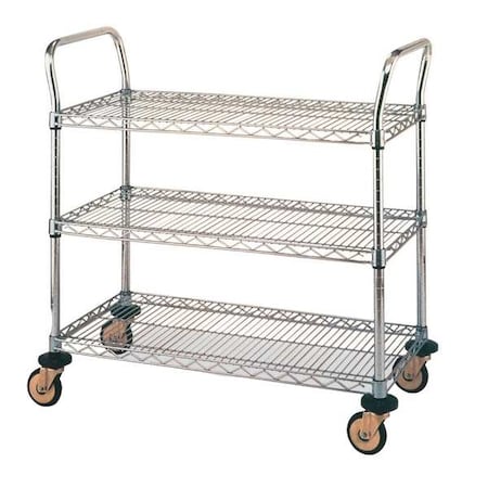 Utility Cart, Stainless Steel, 375 lb Load Capacity, 3 Shelves, 37 1/4 in L, 19 5/8 in W, 7 in H MPN:MW706