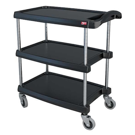 Utility Cart with Lipped Plastic Shelves, Polymer (Shelf), 400 lb Load Capacity, 3 Shelves MPN:MY1627-34BL