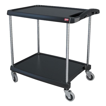 Utility Cart with Lipped Plastic Shelves, Polymer (Shelf), 300 lb Load Capacity, 2 Shelves, 24 in W MPN:MY2030-24BL