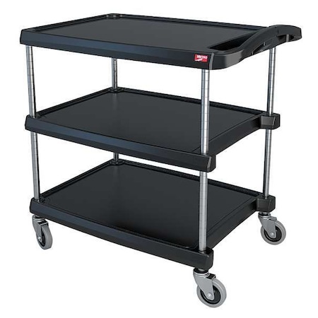 Utility Cart with Lipped Plastic Shelves, Polymer (Shelf), 400 lb Load Capacity, 3 Shelves, 24 in W MPN:MY2030-34BL