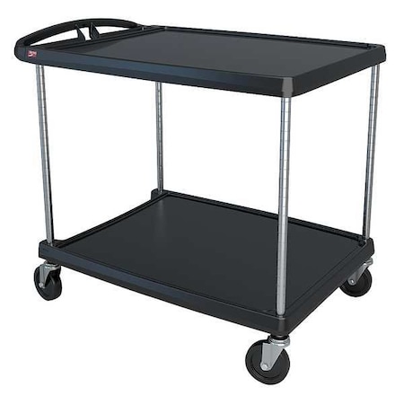 Utility Cart with Lipped Plastic Shelves, Polymer (Shelf), 400 lb Load Capacity, 2 Shelves, 28 in W MPN:MY2636-25BL