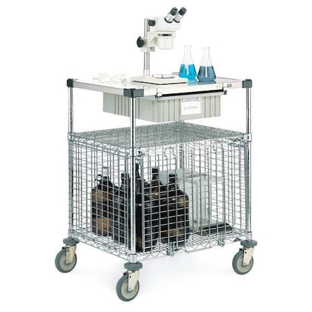 Corrosion-Resistant Wire Security Cart with Solid Top Shelf, 600 lb Capacity, 24 in W x 30 in L x MPN:SECMLAB/US24FA/TB93050NAT