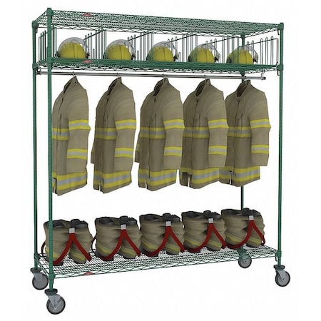 Turnout Gear Storage Rack, Green, 24 in D, 80 in H MPN:TFMOBTOGR