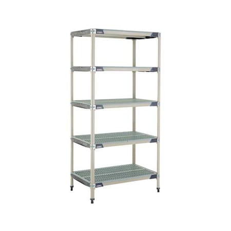 Plastic Industrial Shelving, 36 in D, 24 in W, 74 in H, 5 Shelves, Blue/Taupe MPN:MX-2436G-74-S5