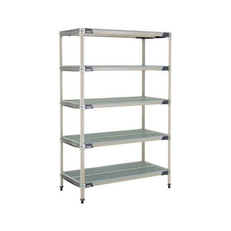 Plastic Industrial Shelving, 48 in D, 24 in W, 74 in H, 5 Shelves, Blue/Taupe MPN:MX-2448G-74-S5