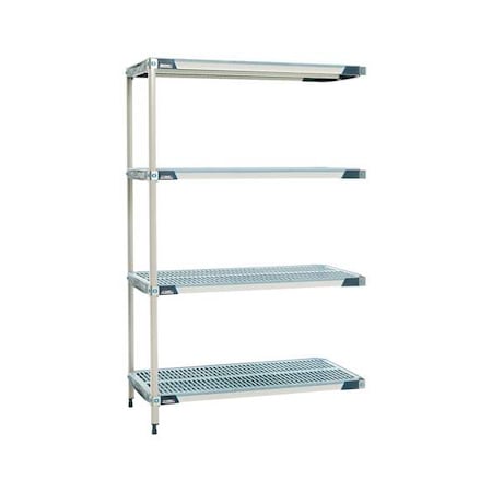 Plastic Industrial Shelving, 24 in D, 24 in W, 62 in H, 4 Shelves, Blue/Taupe MPN:MX-2424G-63-A4