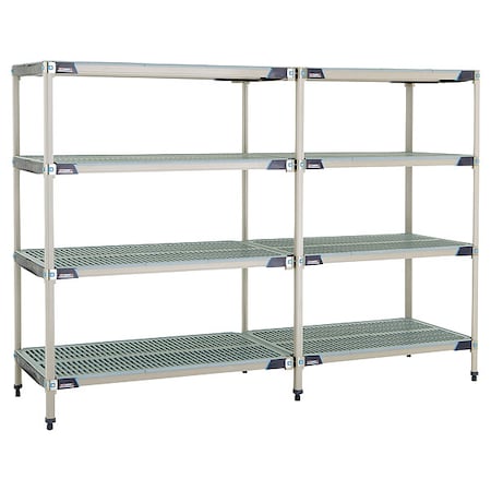 Plastic Industrial Shelving, 48 in D, 24 in W, 62 in H, 4 Shelves, Blue/Taupe MPN:MX-2448G-63-A4