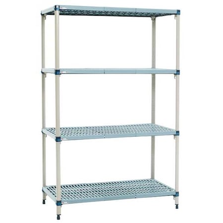 Shelf Plastic Industrial Shelving (4), 48 in D, 24 in W, 62 in H, 4 Shelves, Blue/Taupe MPN:MQ-2448G-63-S4