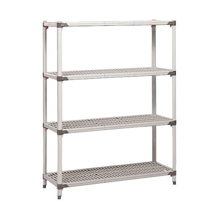 Freestanding Plastic Shelving, Open Style, 24 in D, 72 in W, 62 in H, 4 Shelves, Blue/Taupe MPN:MQ-2472G-63-S4