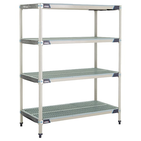 Plastic Industrial Shelving, 24 in D, 24 in W, 62 in H, 4 Shelves, Blue/Taupe MPN:MX-2424G-63-S4