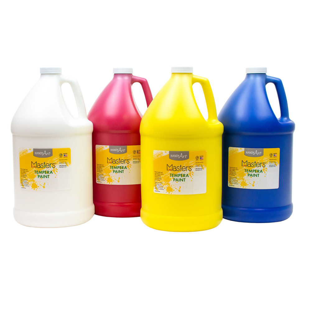 Handy Art Little Masters Tempera Paint Kit, 4 Gallons, White/Yellow/Red/Blue, Set Of 4 Bottles MPN:RPC882731