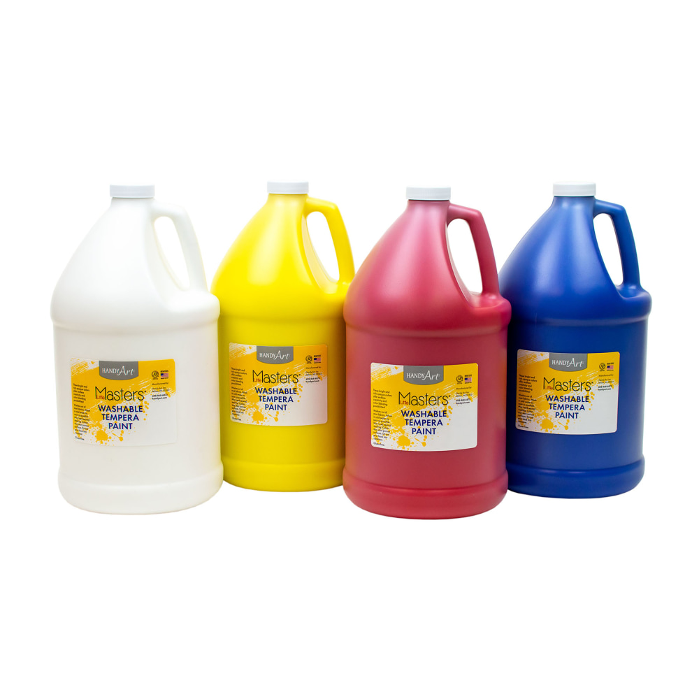 Handy Art Little Masters Washable Tempera Paint Kit, 4 Gallons, White/Yellow/Red/Blue MPN:RPC882787