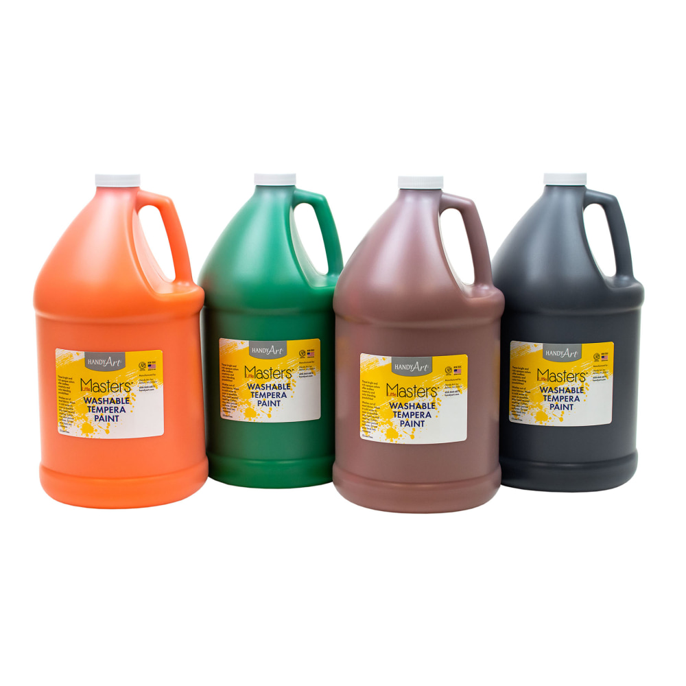 Handy Art Little Masters Washable Tempera Paint Kit, 4 Gallons, Orange/Green/Brown/Black MPN:RPC882788