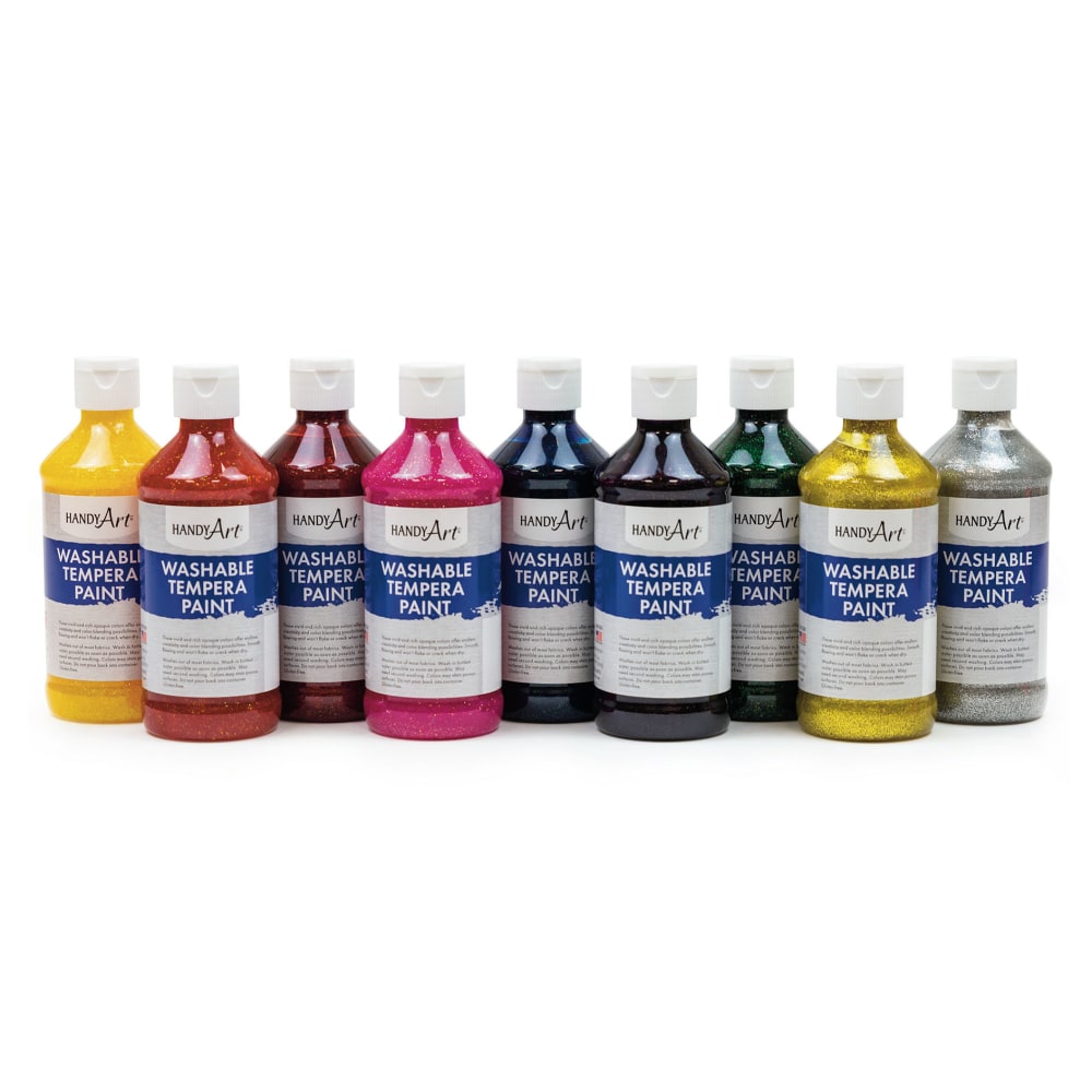 Handy Art Washable Paint Bottles, 8 Oz, Assorted Glitter, Set Of 9 Paint Bottles MPN:RPC887286