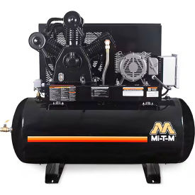 Mi-T-M® Two Stage Duplex Horizontal Air Compressor 15 HP 120 Gallon Cap. 175 PSI 3PH 200V AED-20315-120H
