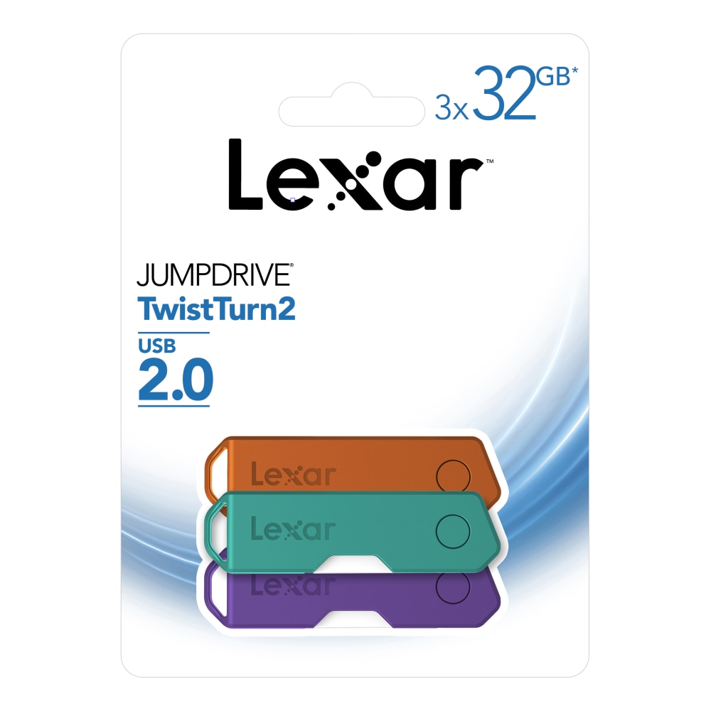 Lexar JumpDrive TwistTurn2 USB 2.0 Flash Drives, 32GB, Pack Of 3 Flash Drives, LJDTT2-32GABNA3 (Min Order Qty 5) MPN:LJDTT2-32GABNA3