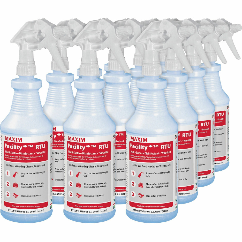 Maxim Facility Multi-Surface Disinfectant - Ready-To-Use - Liquid - 32 fl oz (1 quart) - 12 / Carton - Colorless MPN:04640012