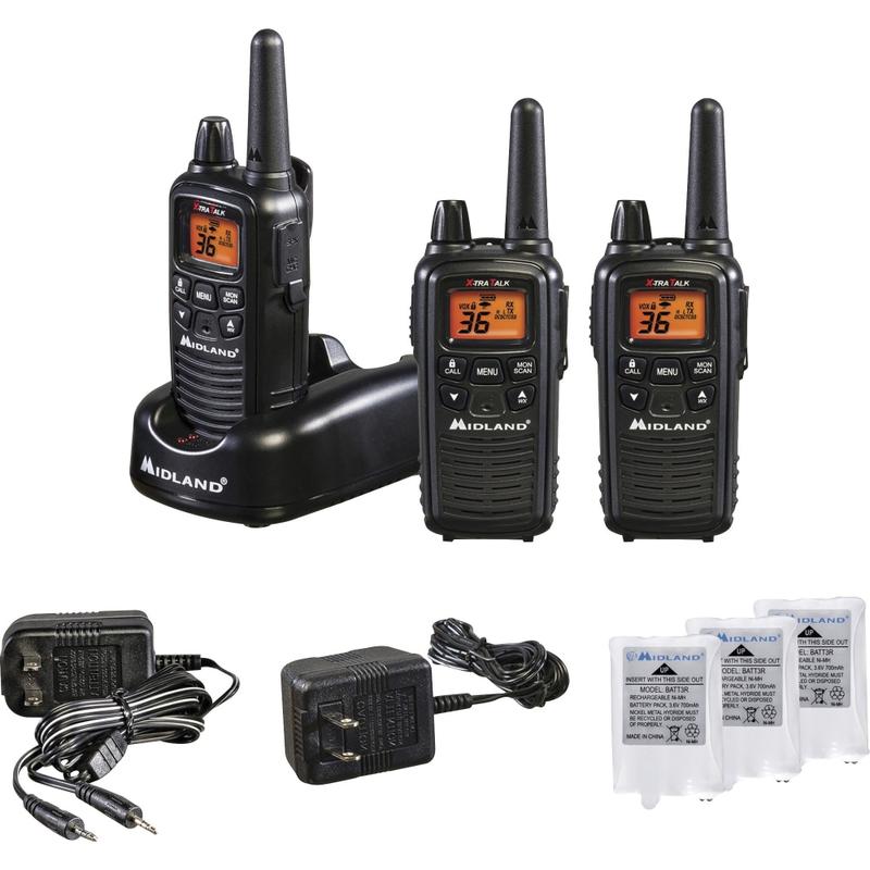 Midland LXT633VP3 Two-Way Radio Three Pack - 22 Radio Channels - Upto 158400 ft - 121 Total Privacy Codes - Silent Operation, Hands-free - AAA - Nickel Metal Hydride (NiMH) - Black - 3 Each MPN:LXT633VP3