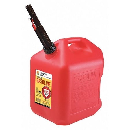 Gas Can, HDPE, 5 gal, Flame Shield Safety System, Quick-Flow Spout Included, Red, Gasoline MPN:5610