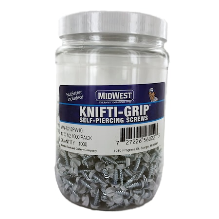 Self-Drilling Screw, #7 x 1/2 in, Zinc Plated Steel Flange Hex Head External Hex Drive MPN:MW-7X12PW10