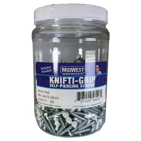 Self-Drilling Screw, #8 x 1 in, Zinc Plated Steel Flange Hex Head External Hex Drive MPN:MW-8X1PW5