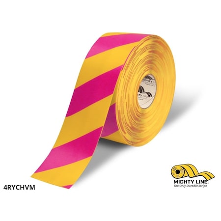 Industrial Safety Floor Marking Tape PVC Yellow/Magenta Chevrons, 4