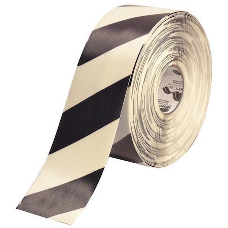 Floor Marking Tape, Rubber, Striped, Black, White, 4 in W. MPN:4RWCHV