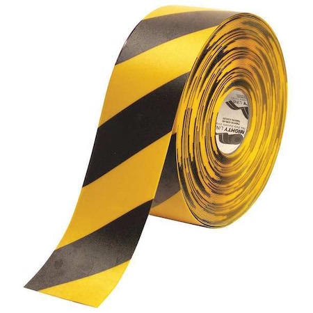 Floor Marking Tape, Rubber, Striped, Black, Yellow, 4 in W. MPN:4RYCHV