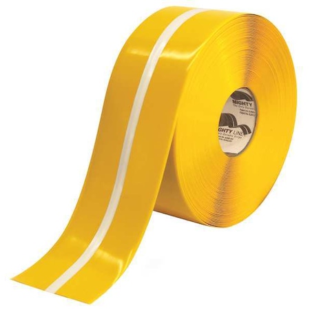 Floor Marking Tape, Rubber, Solid with Center Line, Yellow, 4 in W. MPN:4RYLUMCTR