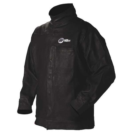 Welding Jacket, Pigskin, 2 oz, 30 in Length, Snaps Closure, 2 Pockets, Black, 2XL MPN:231092